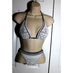 Becca by Rebecca Virtue White Lace Color Play Bikini sz M top L bottom